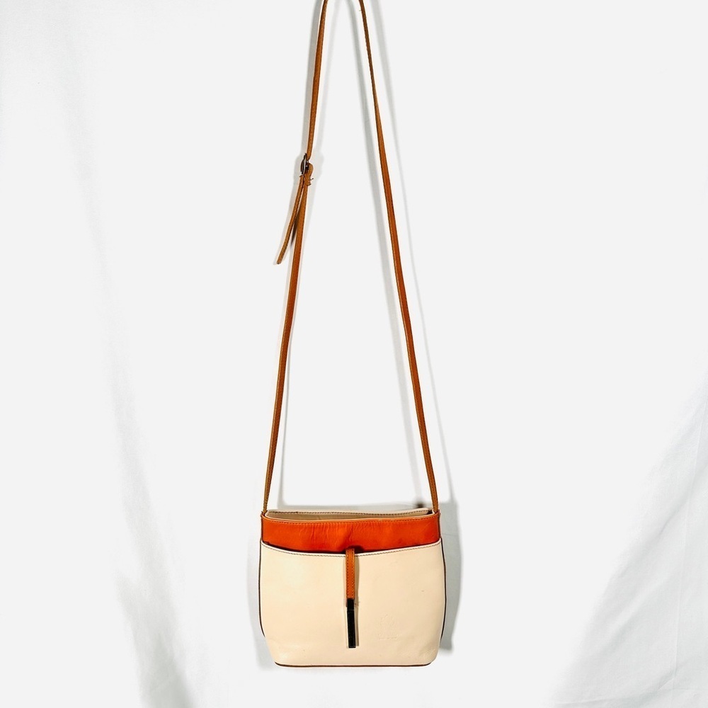Vera Pelle Italian Leather Crossbody Cream Tan Two-Tone Minimalist Quiet Luxury - Picture 9 of 11